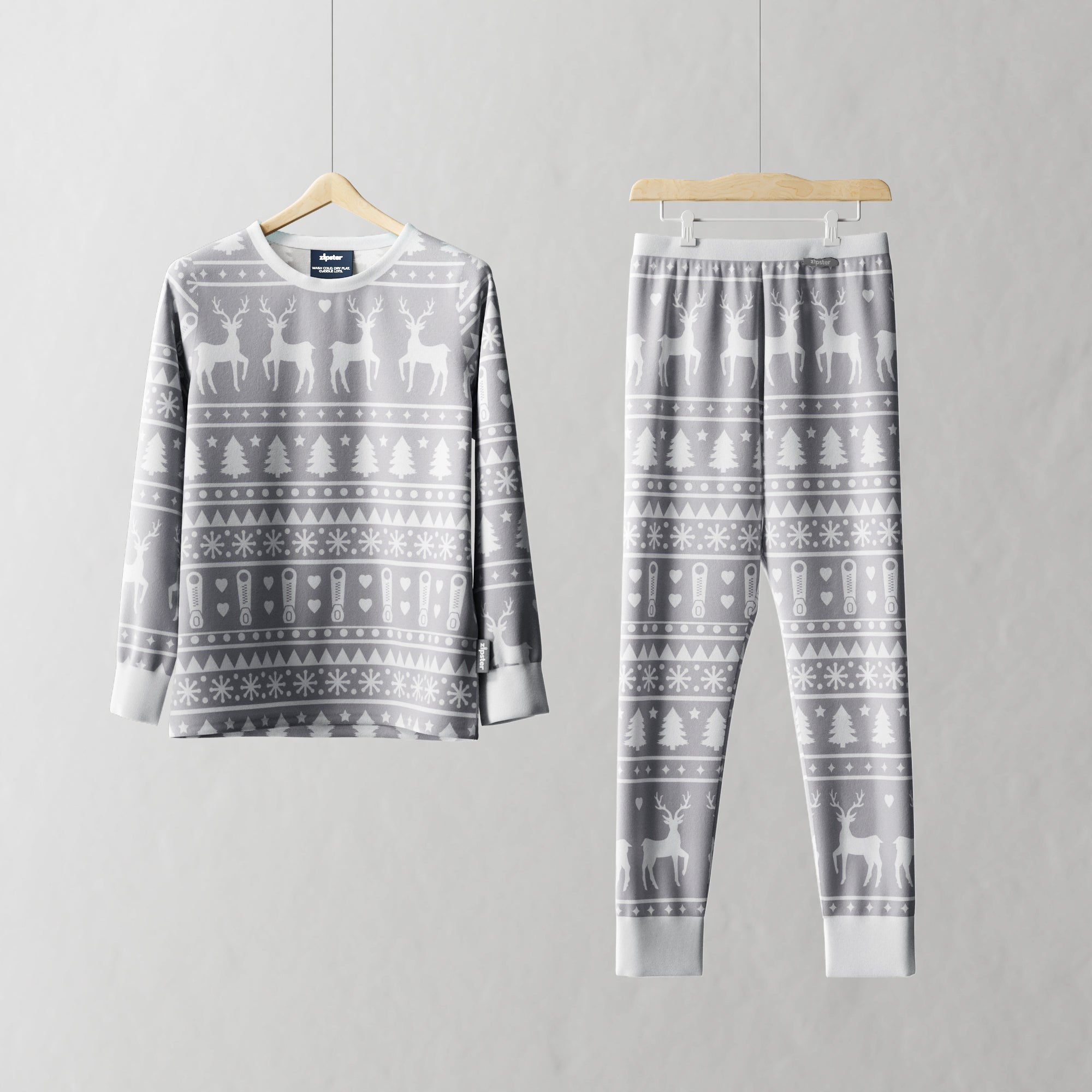 Children's PJ Set Grey Fair Isle