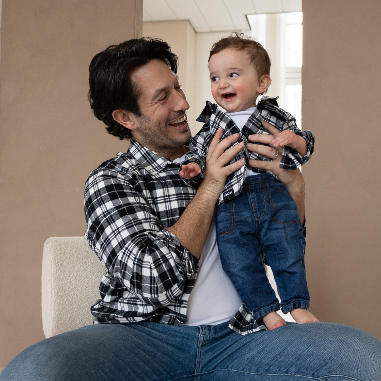 Dad & Mini Flannel Overshirt Set - Black Check