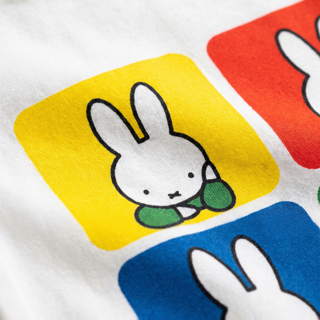 Close-up of the pop-art Miffy print on the Retro Miffy pop-art bamboo baby bodysuit