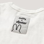 Miffy x Zipster woven label on the Retro Miffy pop-art bamboo baby bodysuit